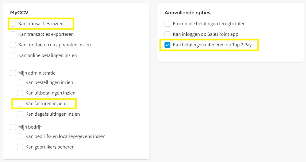 Gebruikersrechten MyCCV