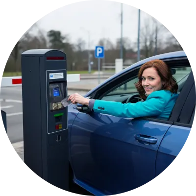 woman paying at car park